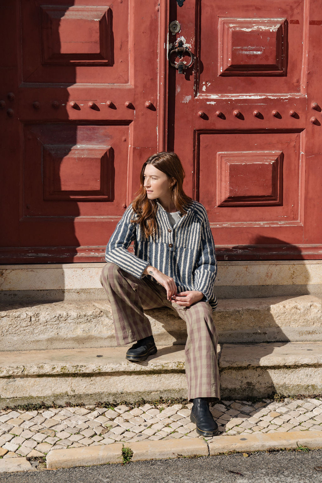 Handwoven Cotton Pants in Mauve Gingham