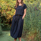 Perry Gathered Midi Skirt in Black Handwoven Cotton