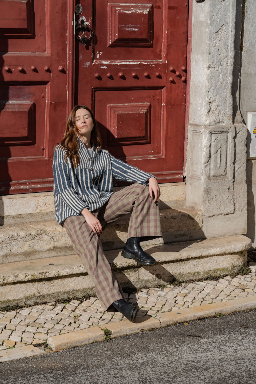 Handwoven Cotton Pants in Mauve Gingham