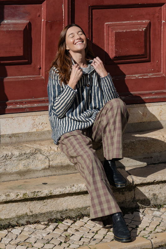 Handwoven Cotton Pants in Mauve Gingham