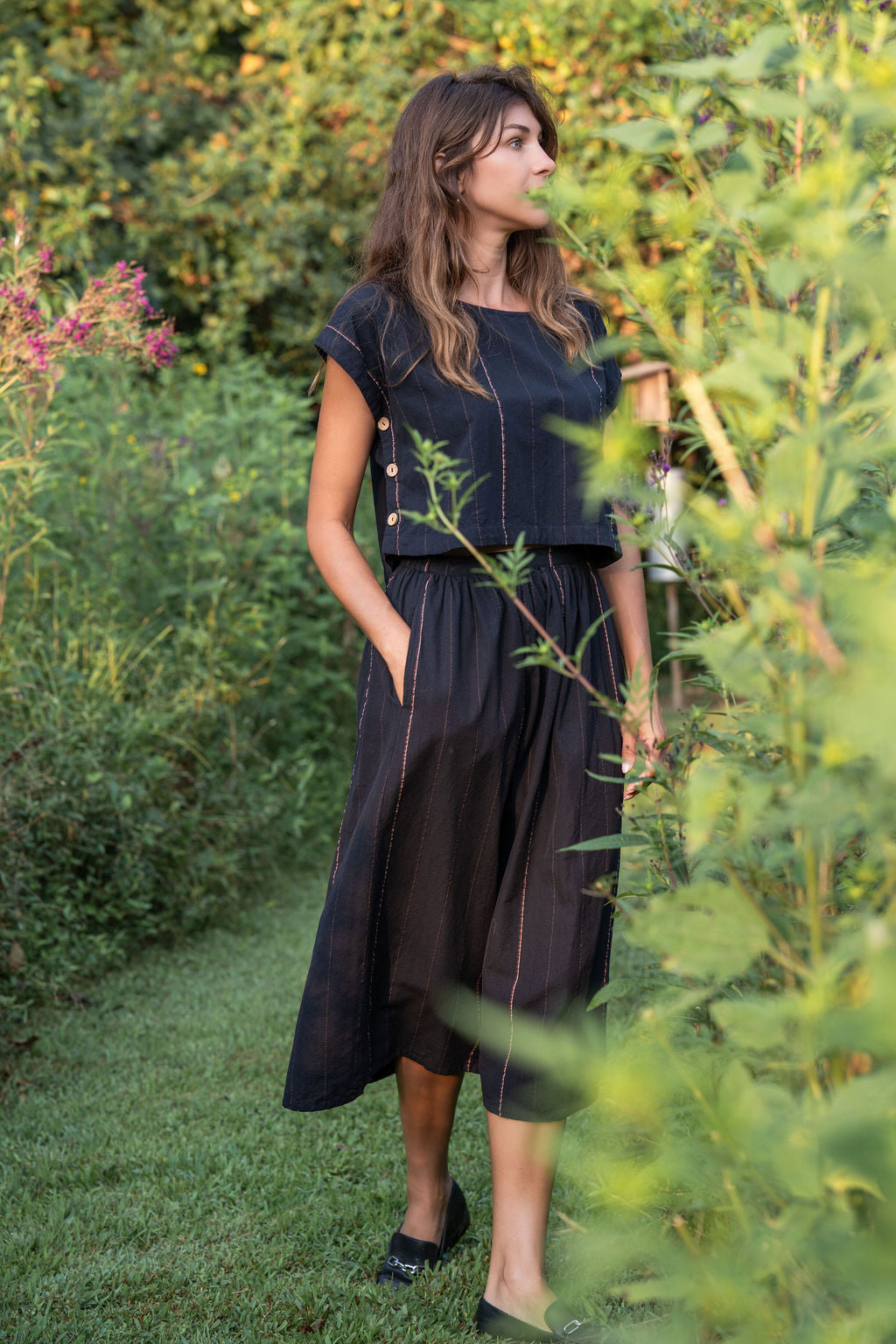 Handwoven Cotton Skirt Set Black Made to Order
