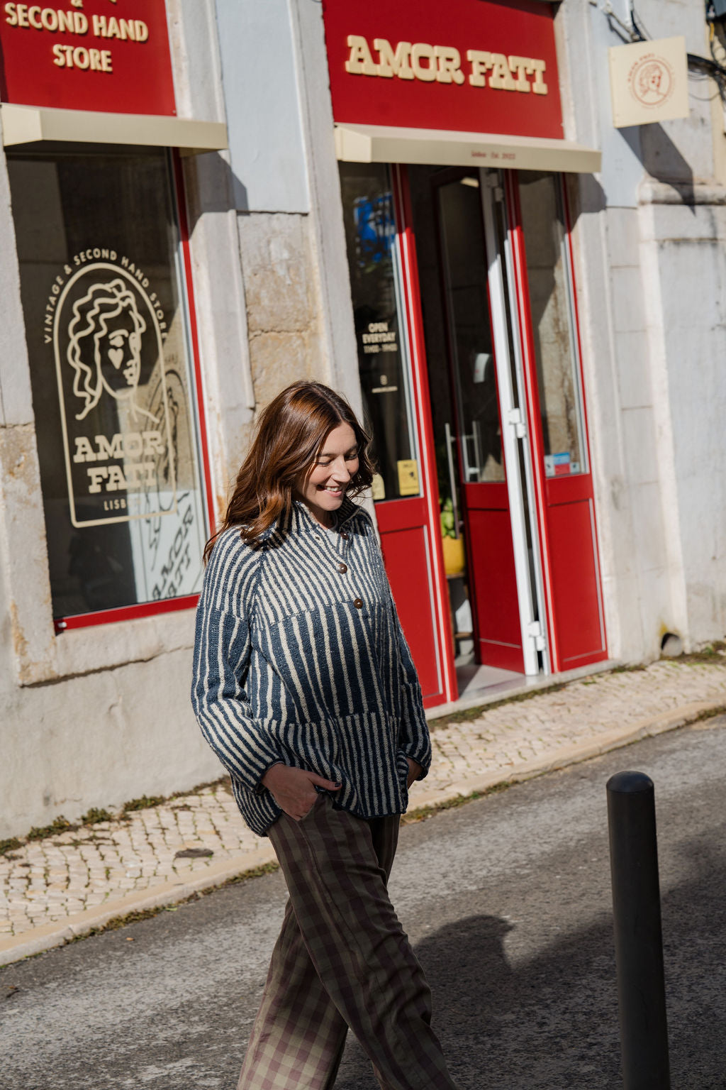 Tiff Oversized Wool Henley in Slate and Cream Made to Order