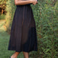 Perry Gathered Midi Skirt in Black Handwoven Cotton