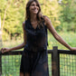 Perry Gathered Midi Skirt in Black Linen - XL Left
