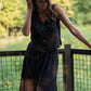 Perry Gathered Midi Skirt in Black Linen - XL Left