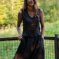 Perry Gathered Midi Skirt in Black Linen - XL Left