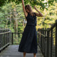 Perry Gathered Midi Skirt in Black Linen - XL Left