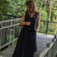 Perry Gathered Midi Skirt in Black Linen - XL Left