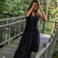 Perry Gathered Midi Skirt in Black Linen - XL Left