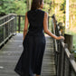 Perry Gathered Midi Skirt in Black Linen - XL Left