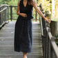 Perry Gathered Midi Skirt in Black Linen - XL Left