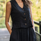 Perry Gathered Midi Skirt in Black Linen - XL Left
