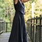Perry Gathered Midi Skirt in Black Linen - XL Left