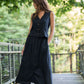 Perry Gathered Midi Skirt in Black Linen - XL Left