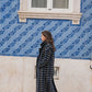 Portuguese Wool Polly Coat in Black and Cobalt Print Made to Order