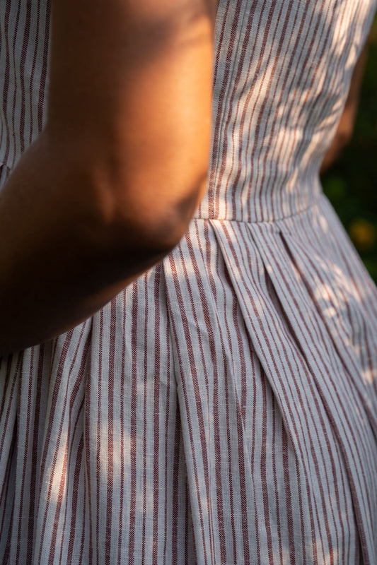 June Dress in Red and White Striped Linen