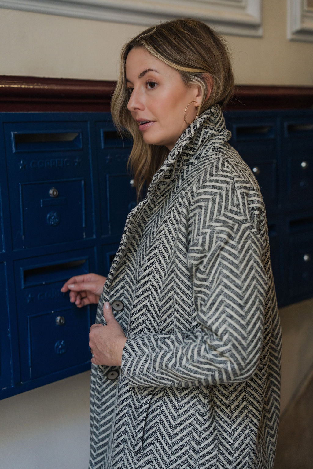Portuguese Wool Polly Coat in Black and White Herringbone Made to Order
