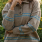 Imogene Oversized Wool Henley in Beige and Blue Made to Order