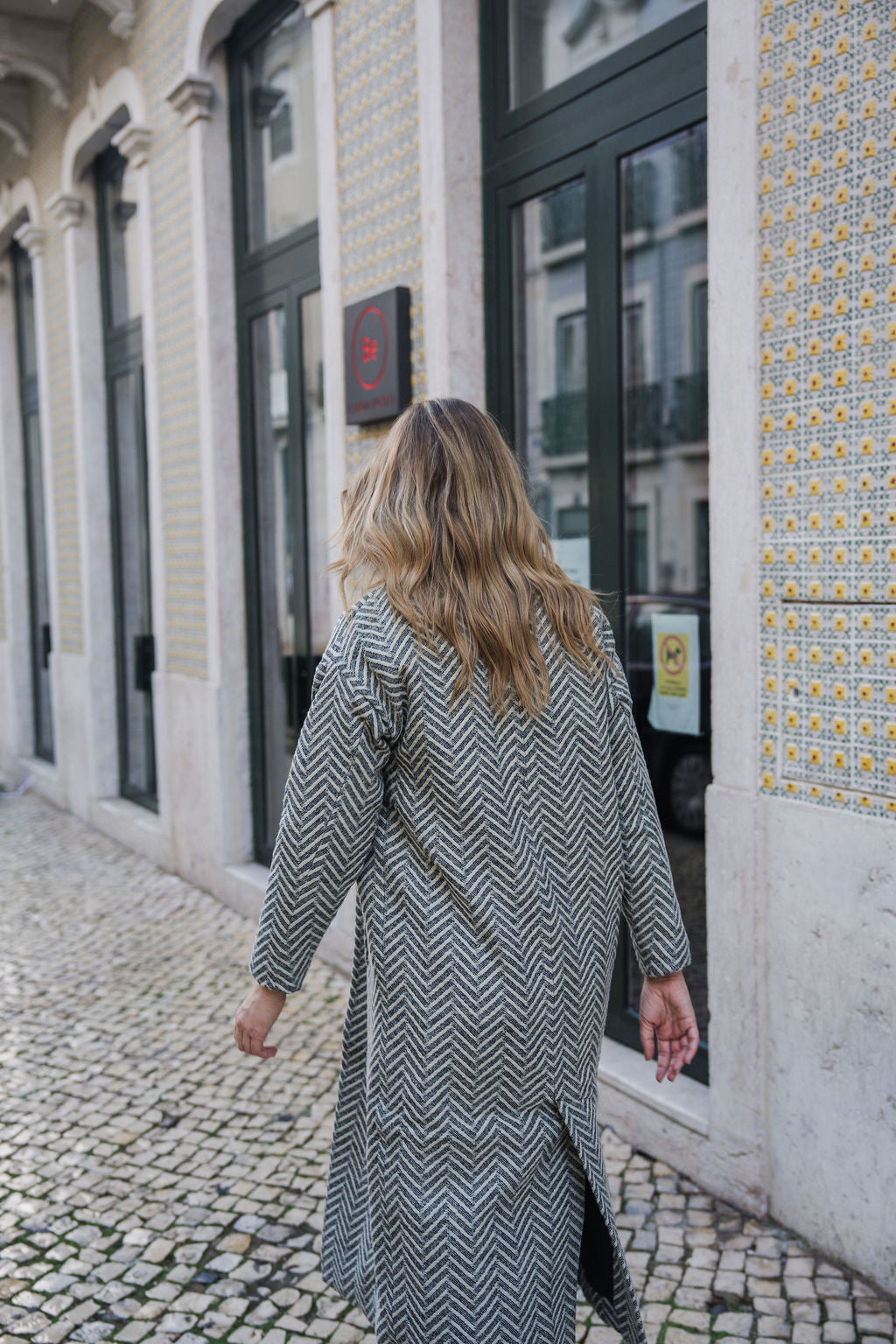 Portuguese Wool Polly Coat in Black and White Herringbone Made to Order