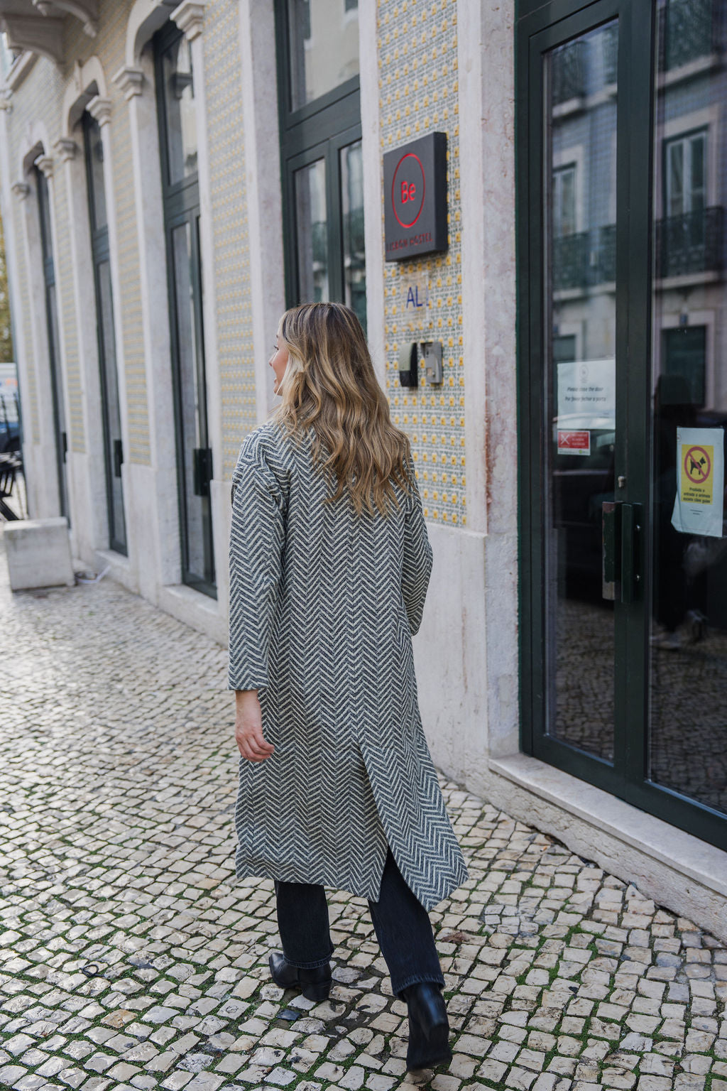 Portuguese Wool Polly Coat in Black and White Herringbone Made to Order