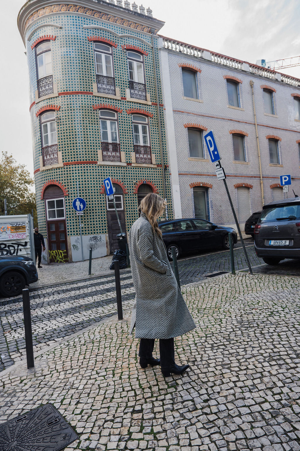 Portuguese Wool Polly Coat in Black and White Herringbone Made to Order