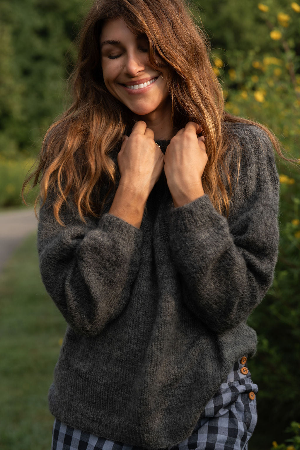 Mildred Mohair Raglan Pullover in Steel or Black Made to Order