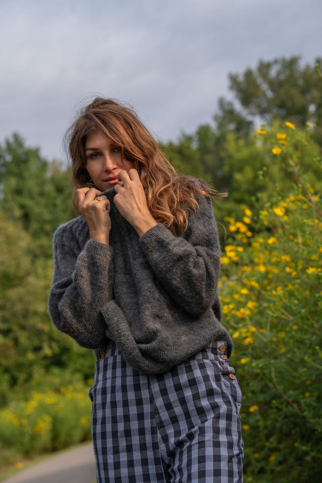 Mildred Mohair Raglan Pullover in Steel or Black Made to Order