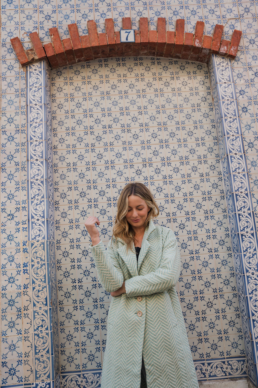Portuguese Wool Polly Coat in Mint Herringbone Made to Order