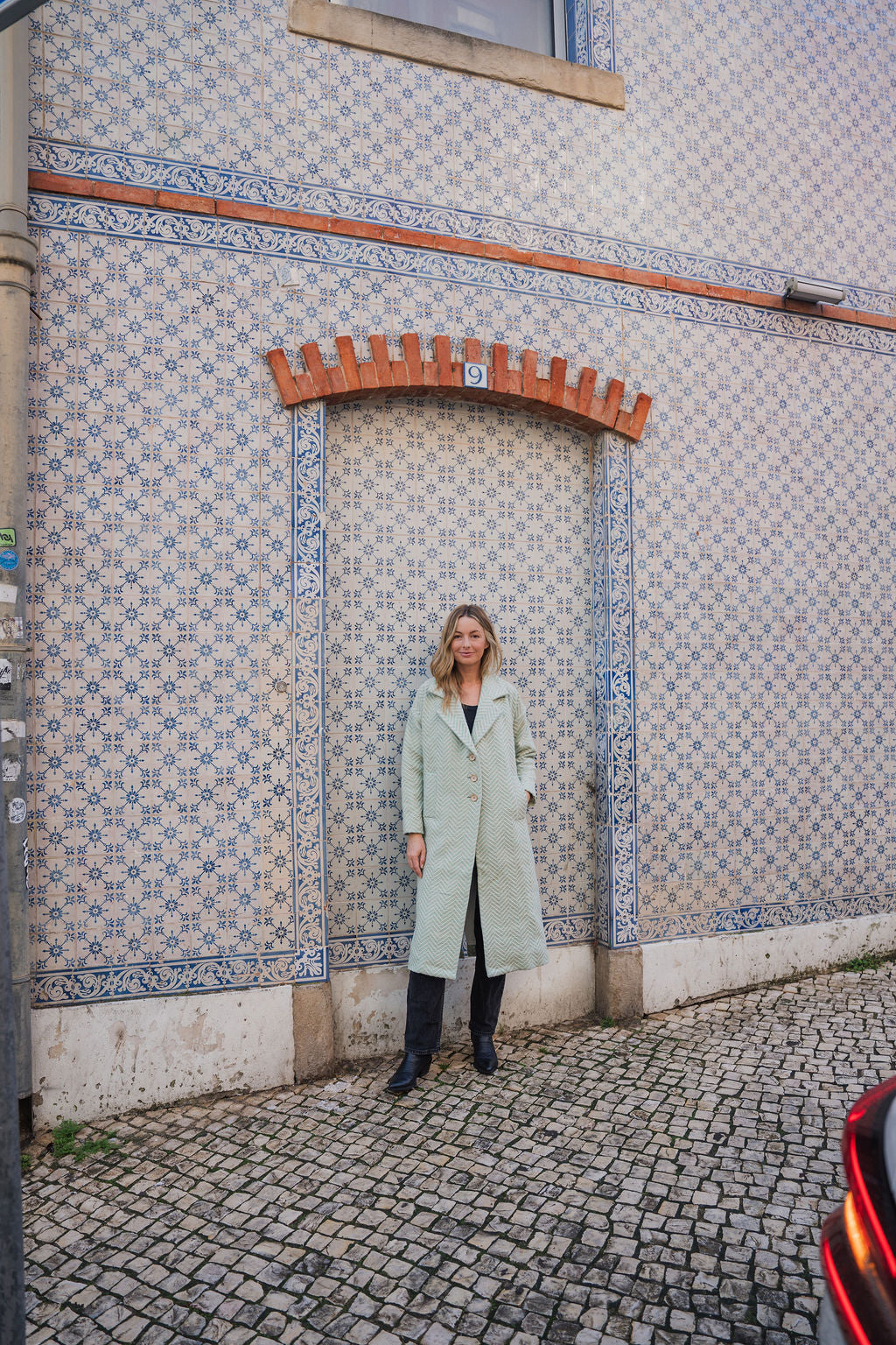 Portuguese Wool Polly Coat in Mint Herringbone Made to Order