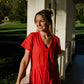 June Dress in Blood Orange Linen - S and M Left