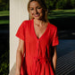 June Dress in Blood Orange Linen - S and M Left