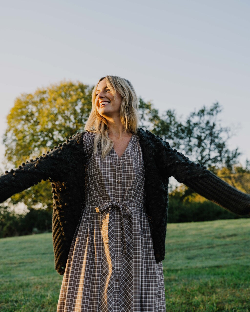 June Dress in Beige Plaid