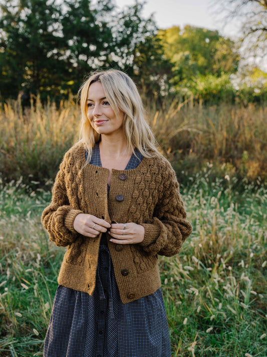 Quinn Wool Cardigan in Light Brown Made to Order