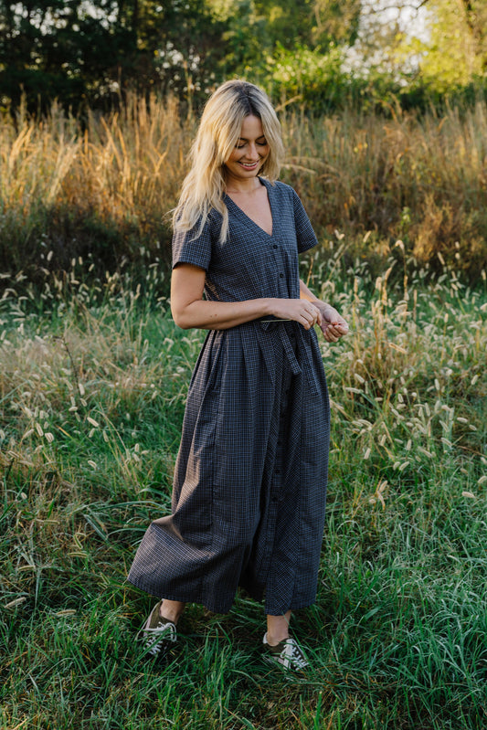 June Dress in Navy Plaid