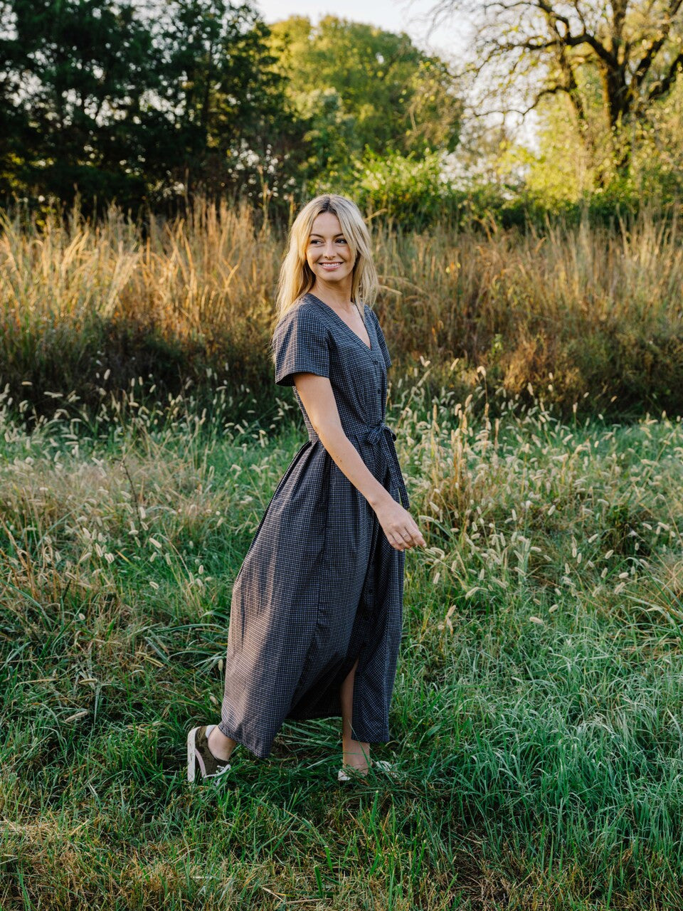 June Dress in Navy Plaid