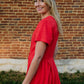 June Dress in Blood Orange Linen - S and M Left