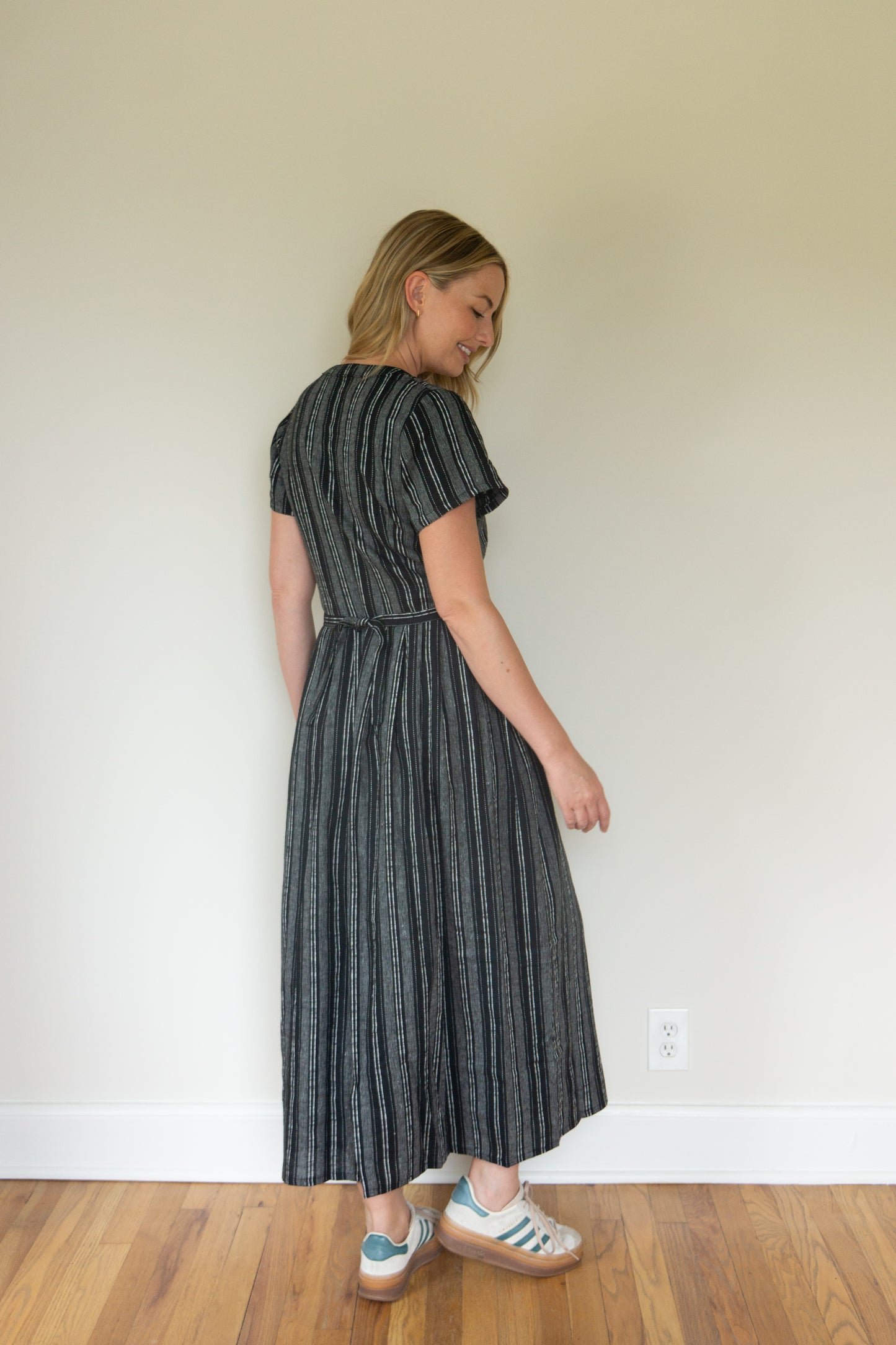June Dress in Black and White Linen