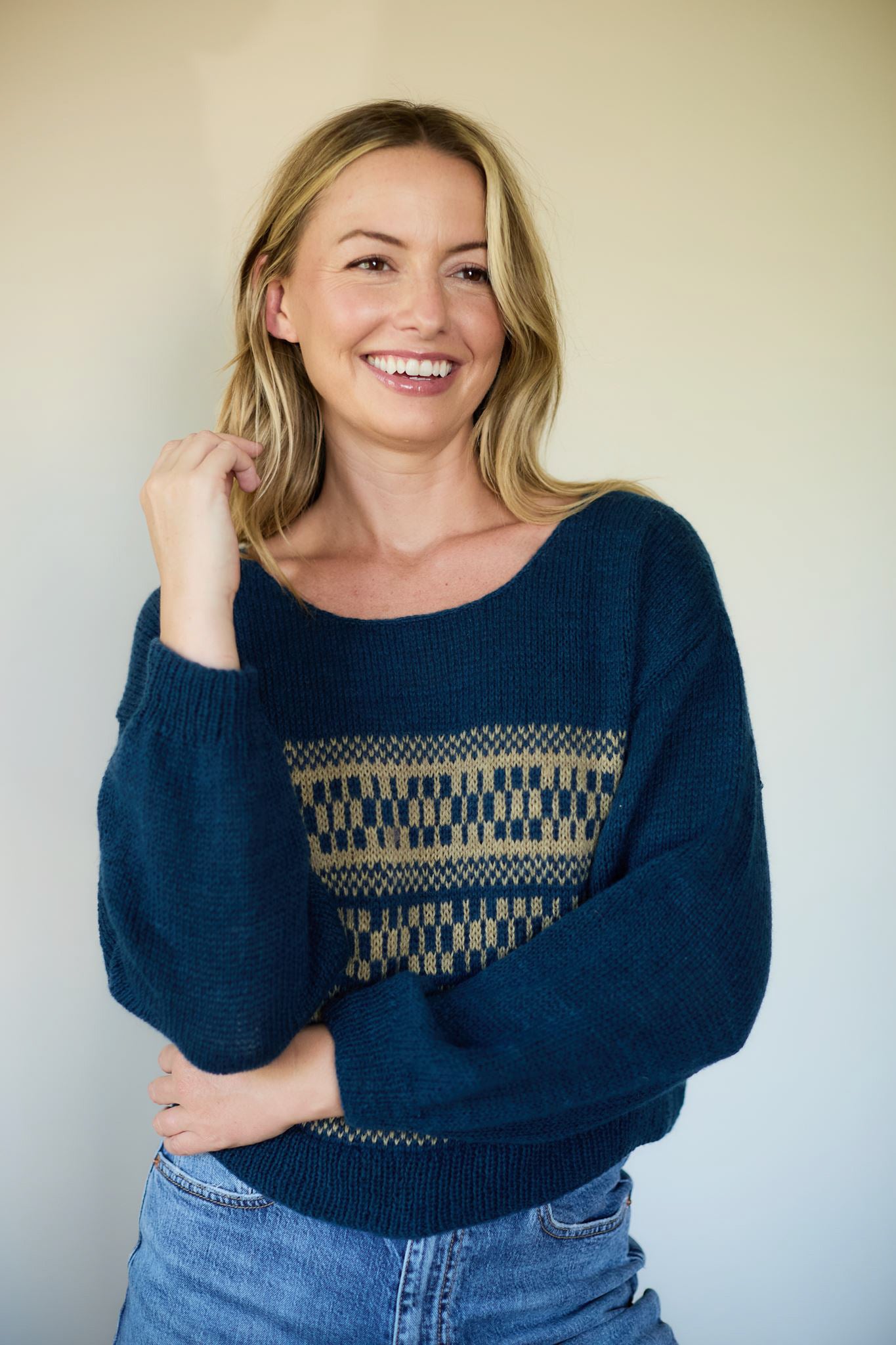 Ola Pashmina Pullover in Opal and Chestnut or Brown and Cream Made to Order