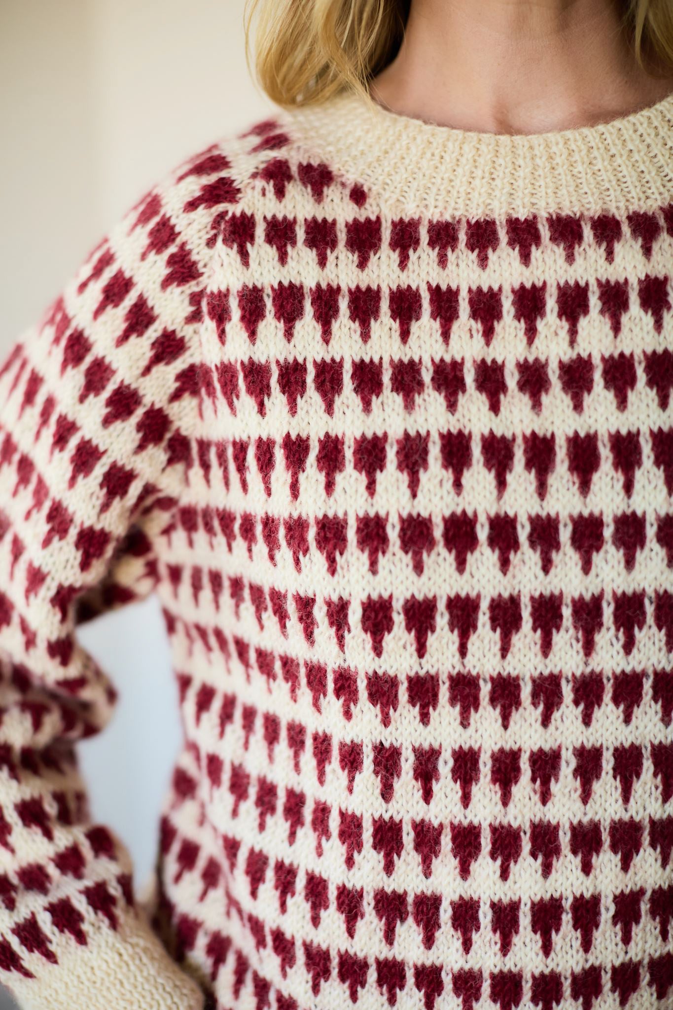 Ivy Wool Pullover in Red and Cream Made to Order