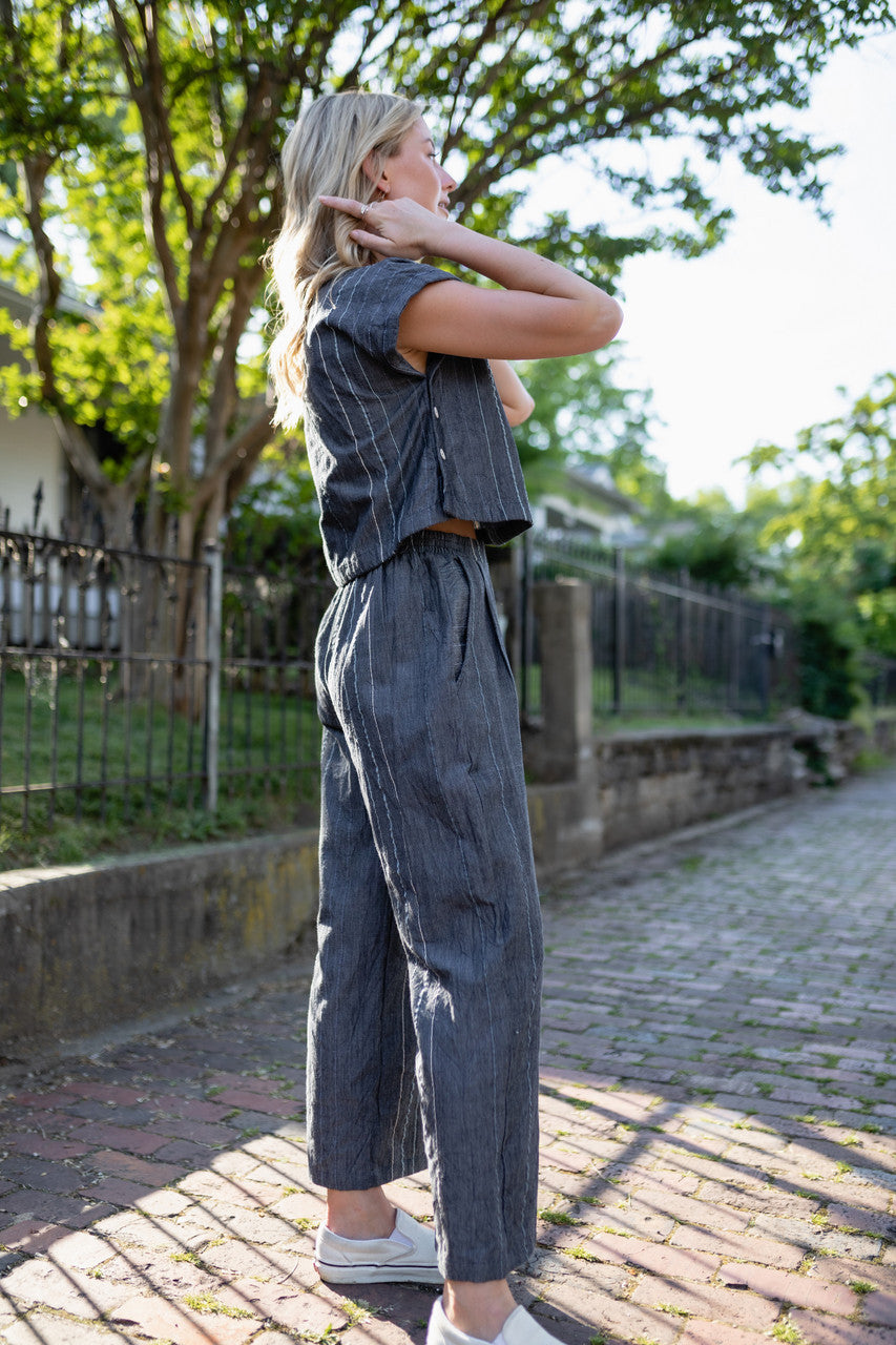 Handwoven Cotton Crop Pants in Midnight Chambray Made to Order