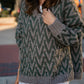 Maeve Textured V Knit Pullover in Green and Beige Made to Order