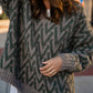 Maeve Textured V Knit Pullover in Green and Beige Made to Order