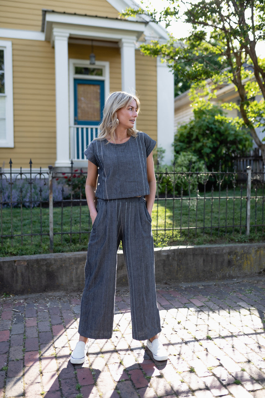 Handwoven Cotton Crop Pants in Midnight Chambray Made to Order