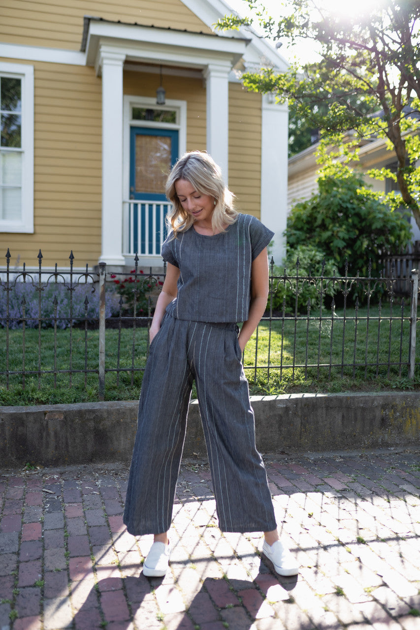 Handwoven Cotton Crop Pants in Midnight Chambray Made to Order