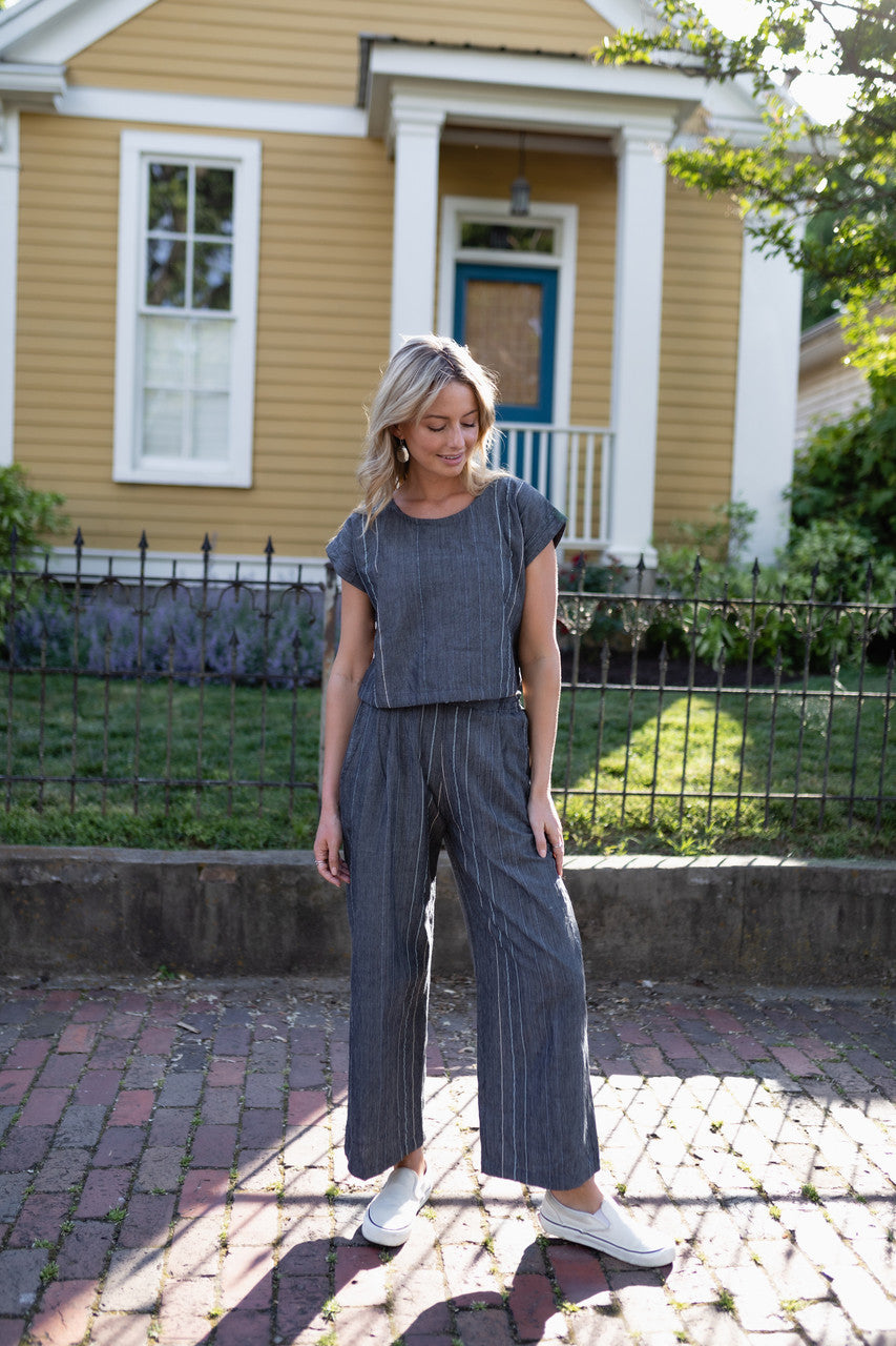 Handwoven Cotton Crop Pants in Midnight Chambray Made to Order