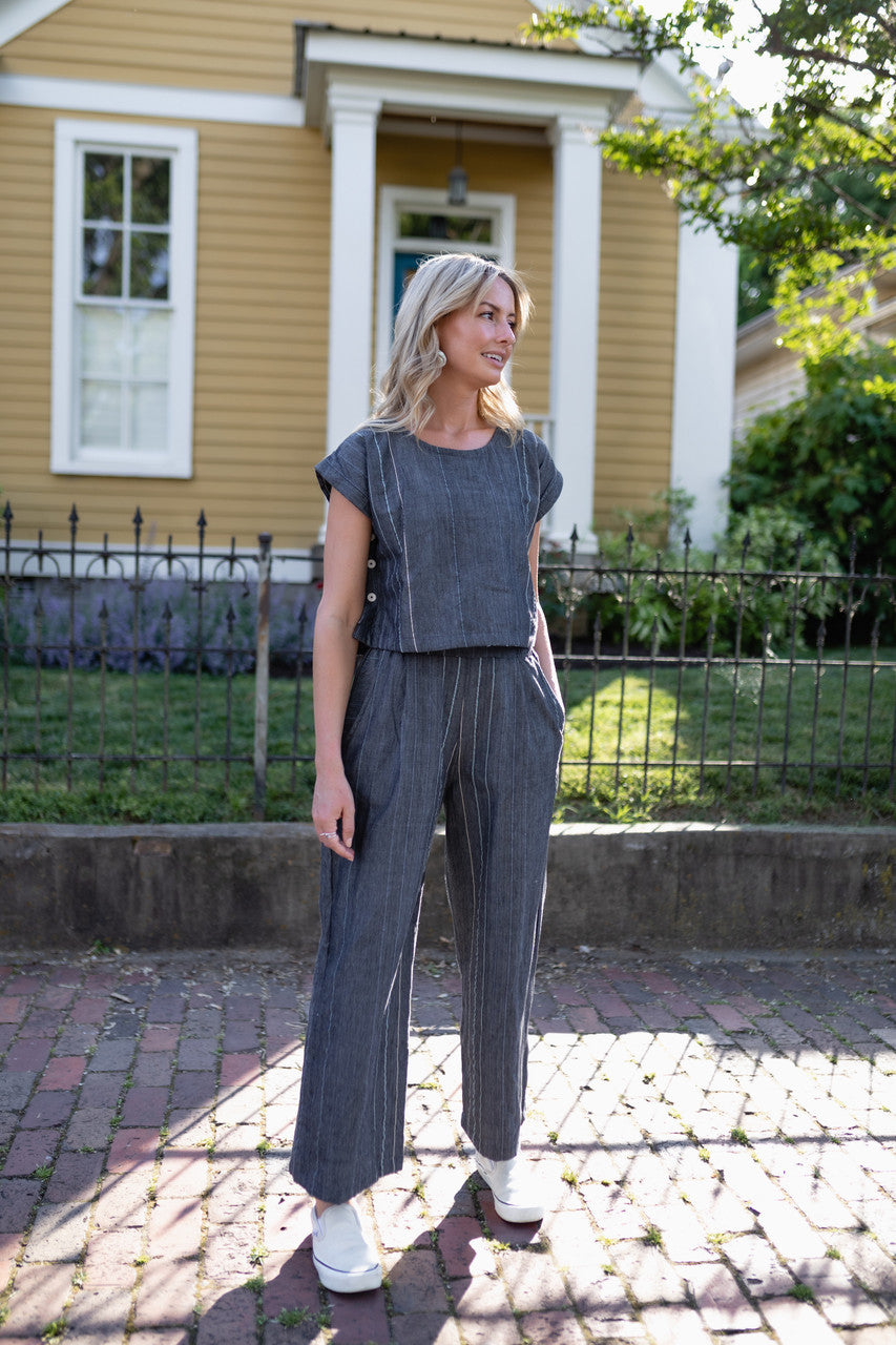 Handwoven Cotton Crop Pants in Midnight Chambray Made to Order
