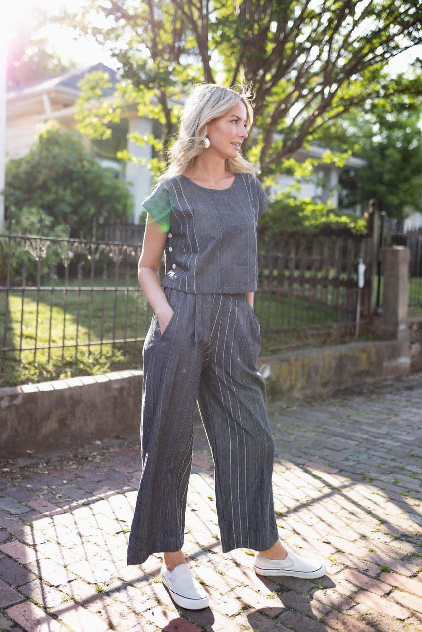 Handwoven Cotton Crop Pants in Midnight Chambray Made to Order