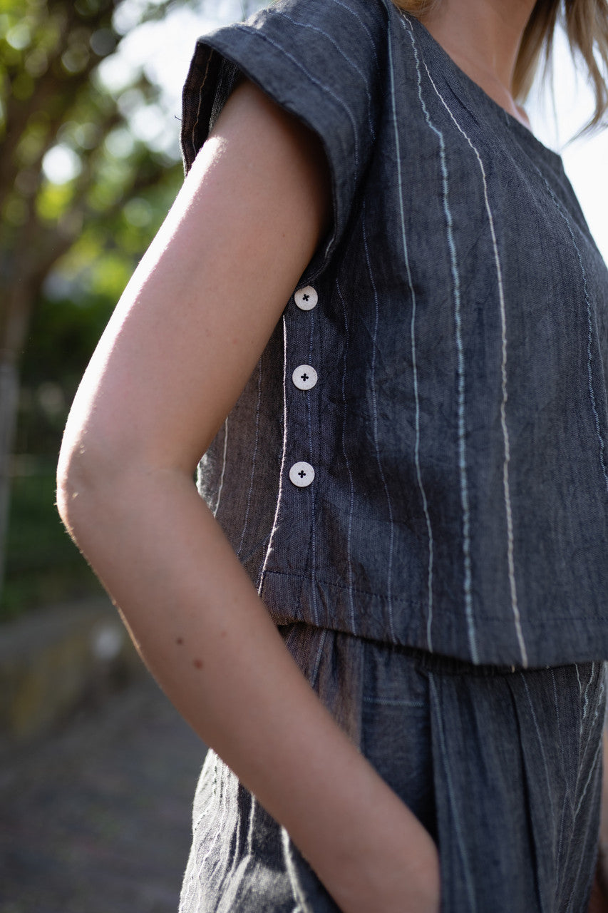 Handwoven Cotton Crop Pants in Midnight Chambray Made to Order