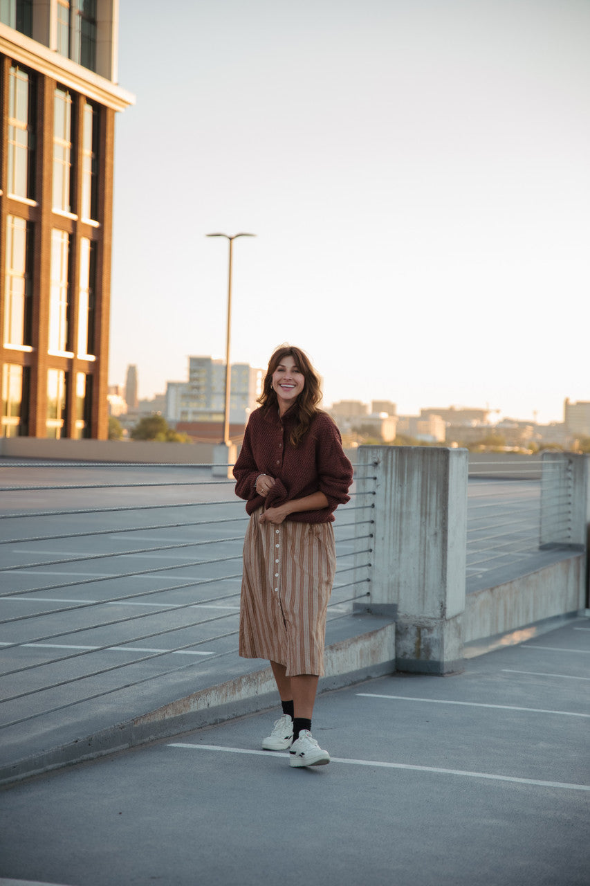 Imogene Oversized Wool Henley in Rust