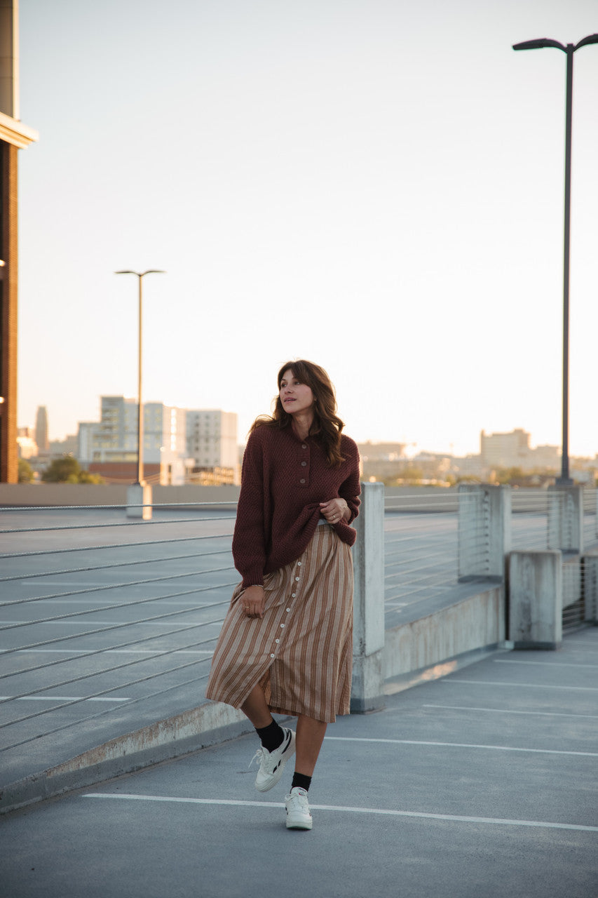 Imogene Oversized Wool Henley in Rust